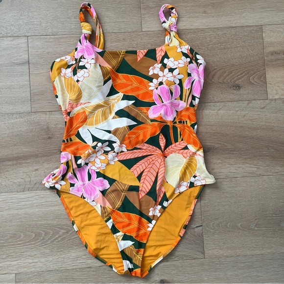 Aerie Aeo One Piece Swimsuit Sz XL Multicolor Floral Padded Tie Back *X9 - Picture 3 of 4